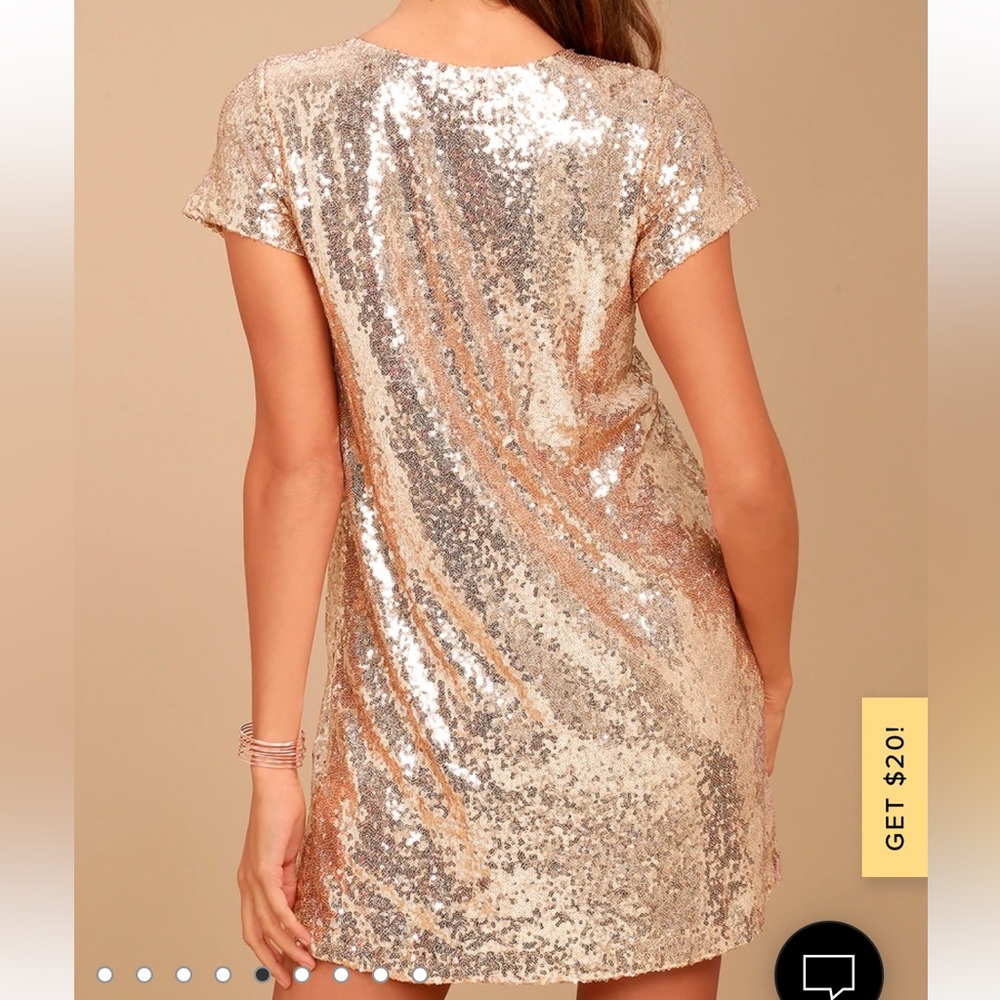Light Up the Night Champagne Sequin Shift Dress LULUS